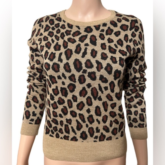 Ann Taylor Leopard Print Womens Sweater S Wool Blend Crewneck Animal Print - Picture 2 of 8